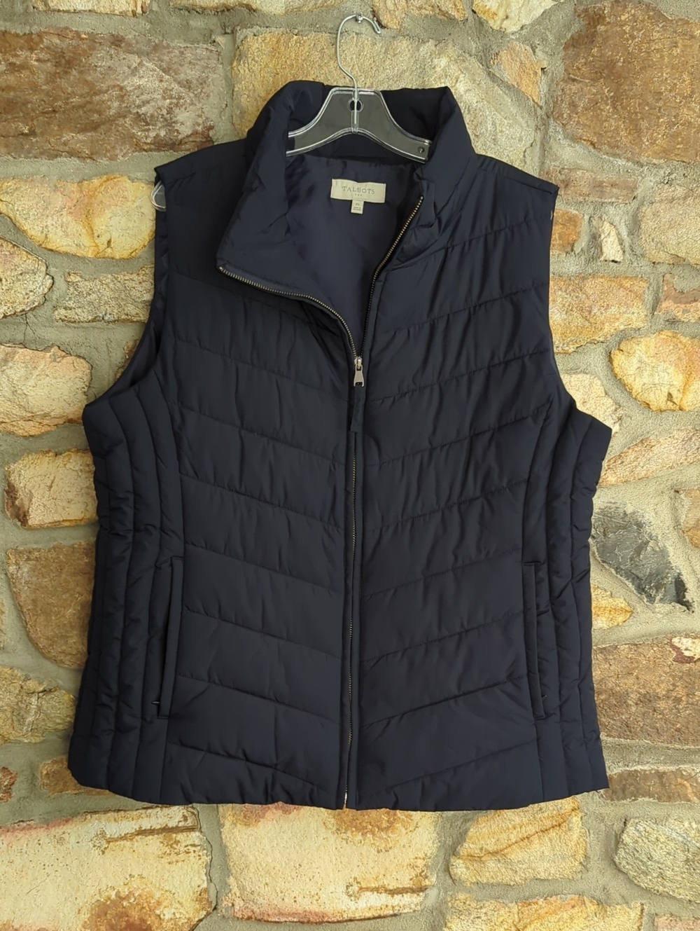 Talbots Navy Quilted Puffer Vest with Stand Collar